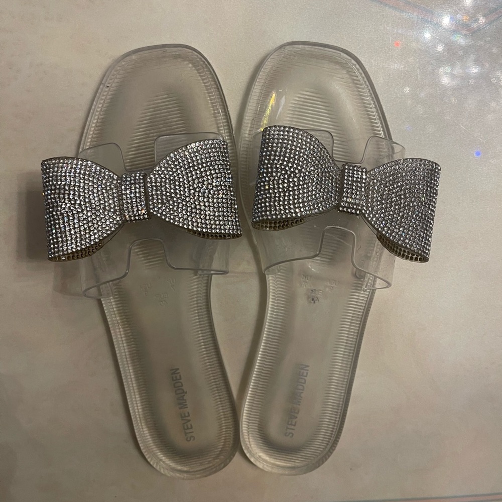 Steve Madden Clear Silver Bow Sandals